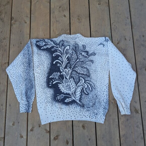 Vintage Clasike Lambswool Angora Blend Sweater M/M Embroidered Floral Polka Dot - Picture 7 of 7